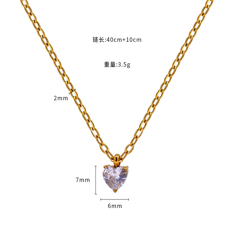 Wholesale European and American Fashion, Simple and High-end, Niche Stainless Steel Heart Shaped Zircon Inlaid Necklaces